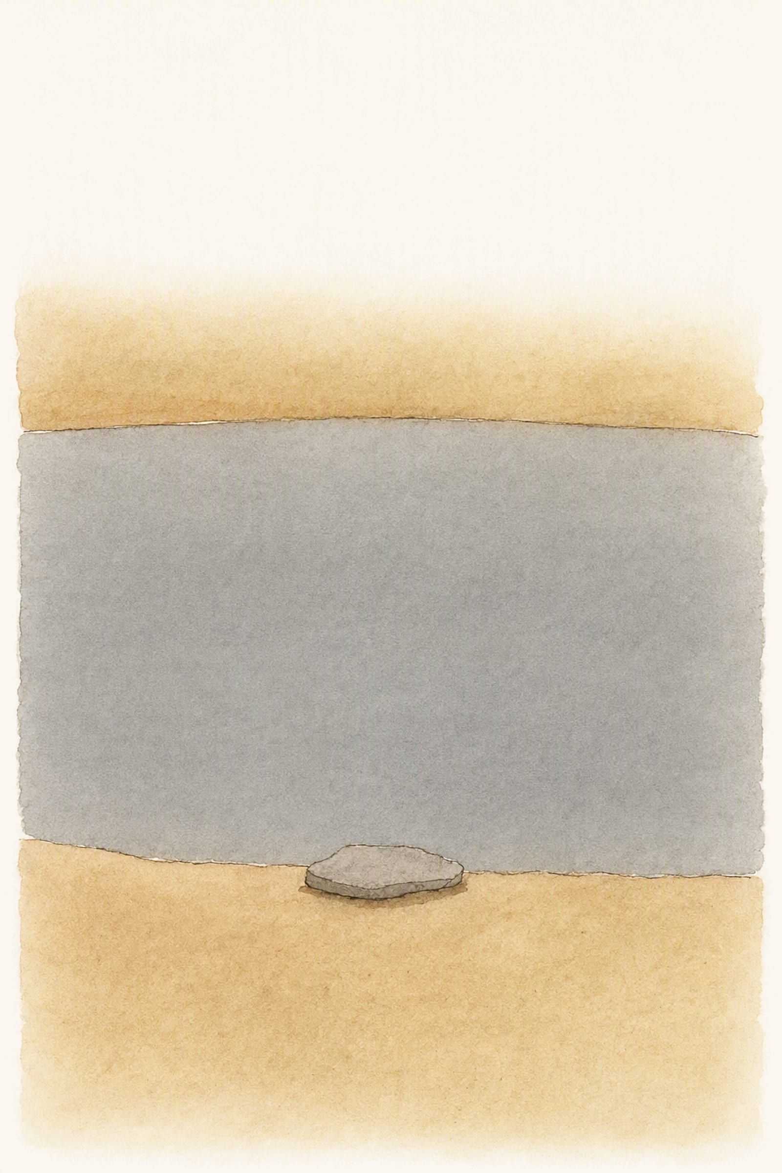 The flat grey stone sits empty beside the pool, whose grey water is unbroken from one edge to the other, quiet and holding.