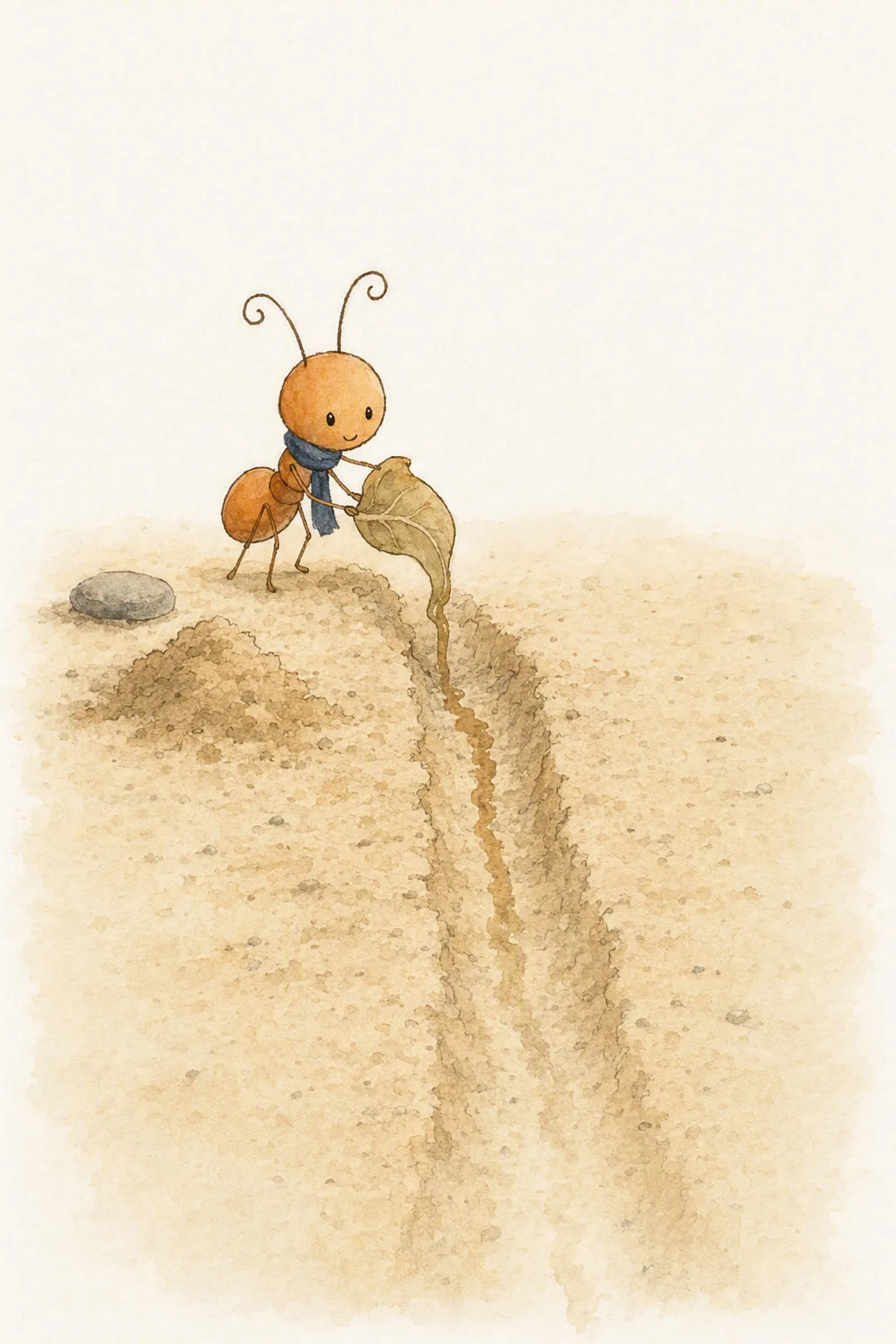 Pip tips a curled leaf at the head of a narrow trench he has dug, and the thread of wet sinks away into the sand, absorbed and unhurried.