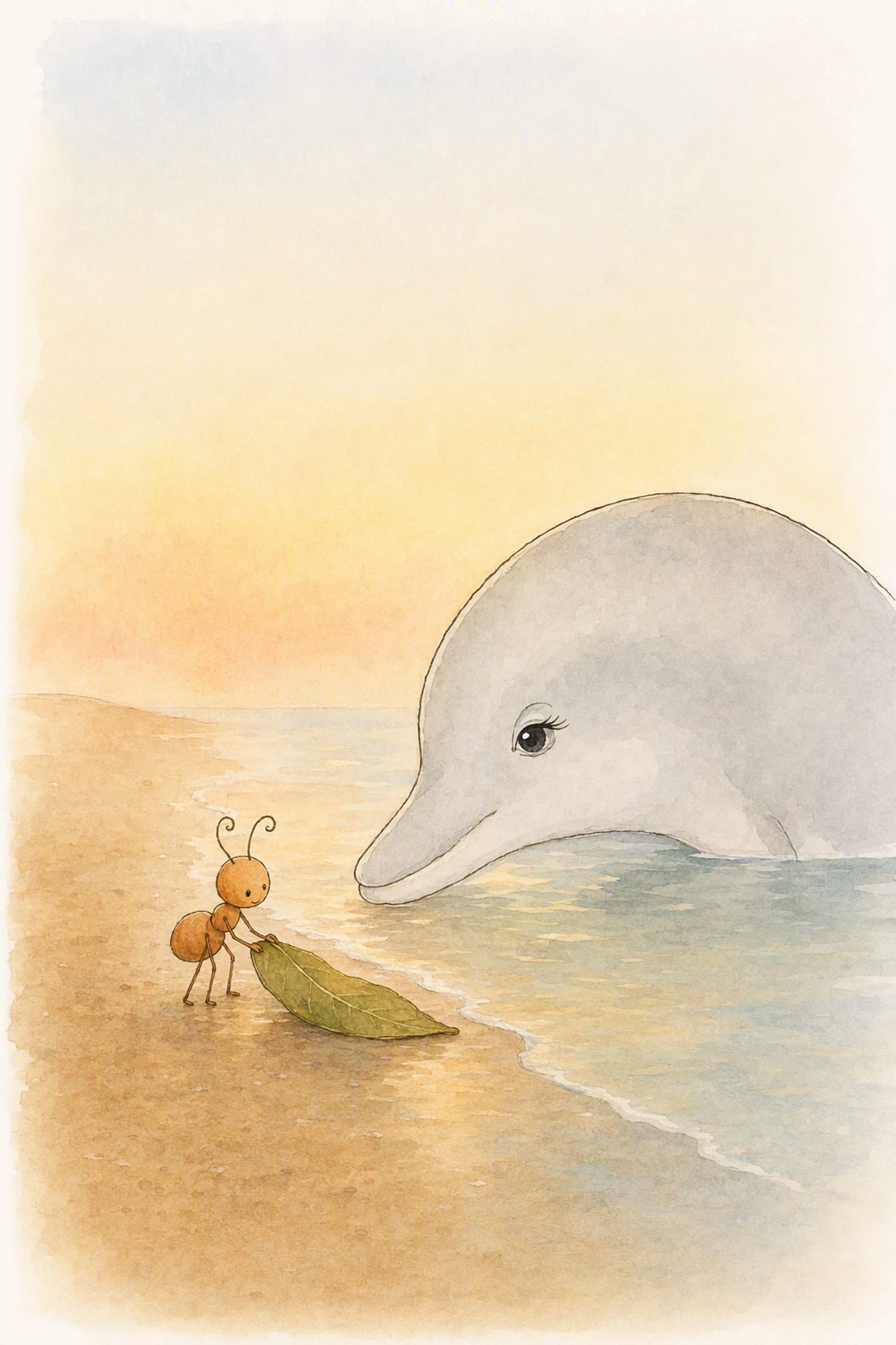 Pip folds the leaf flat on the wet sand with his head turned to Dawn, who lies close by watching his limbs rather than his face, calm and certain.