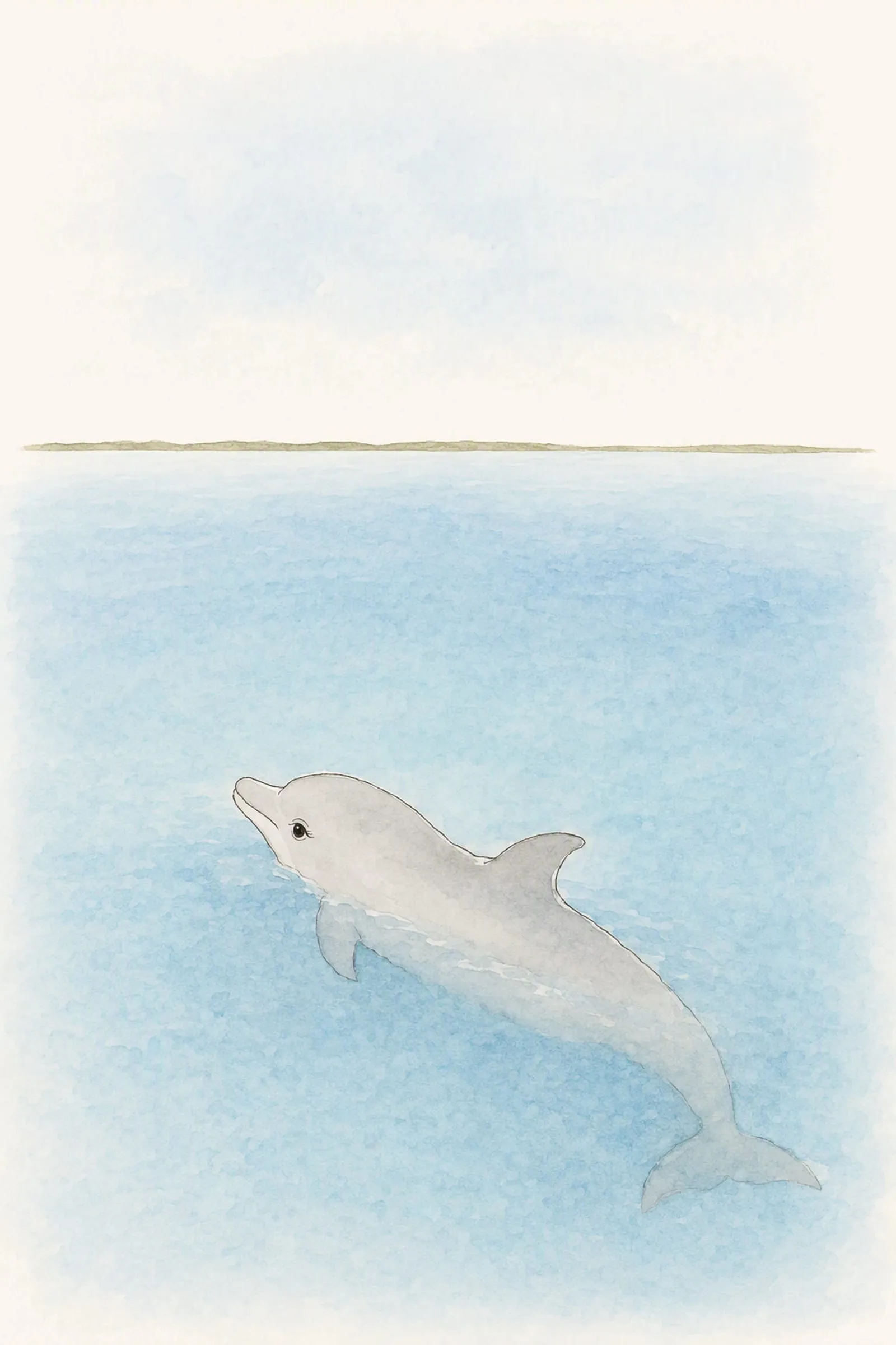 Dawn lies at the surface of the open water and looks at the long thin line of the land far off, settled and at home.