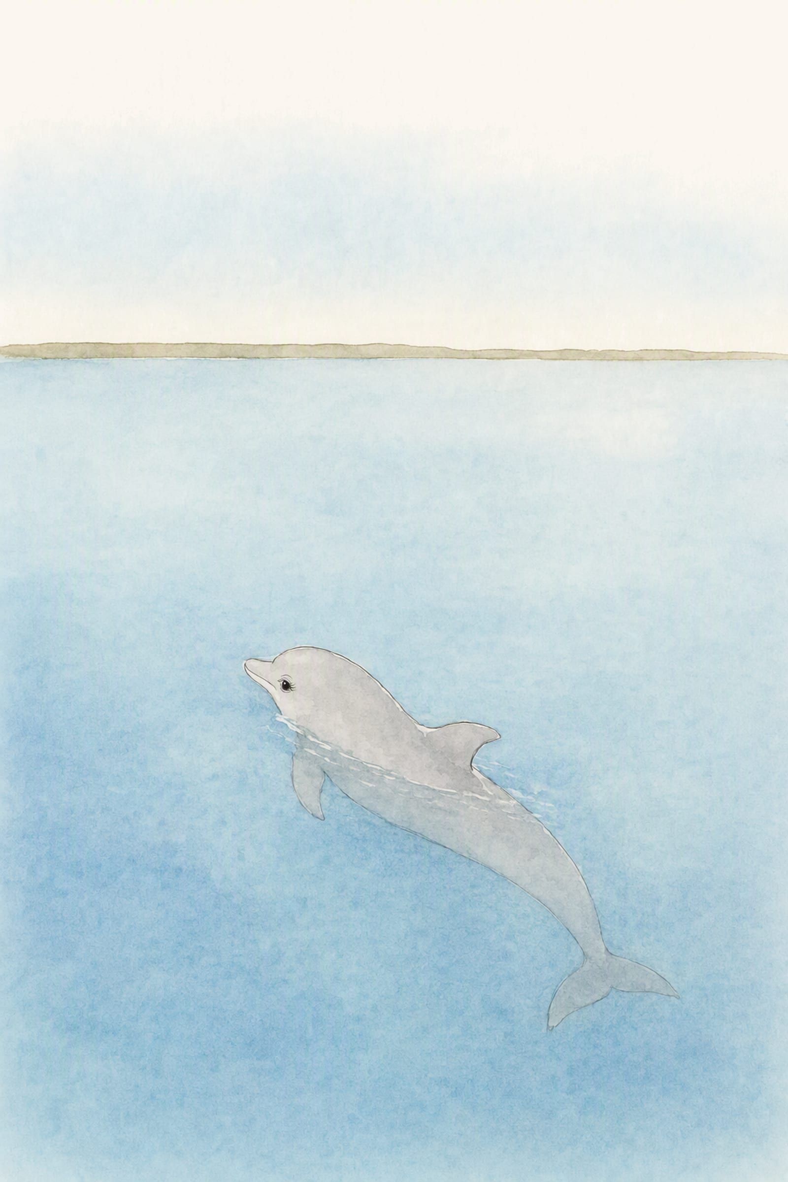 Dawn lies at the surface of the open water and looks at the long thin line of the land far off, settled and at home.