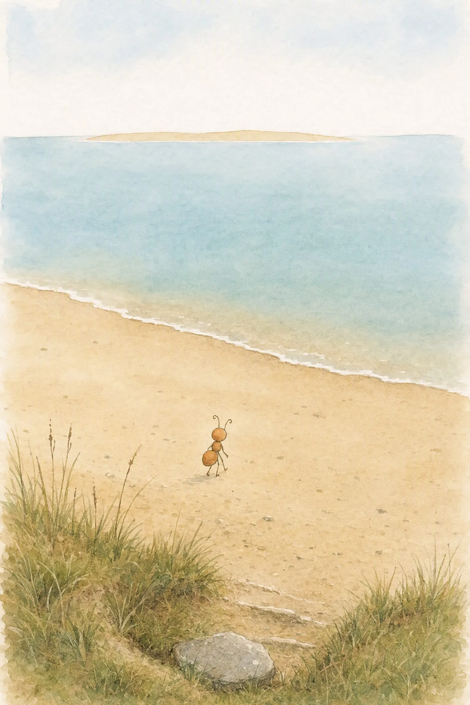 The spring tide runs up the sand and stops well short of the old hollow while Pip walks down the shore to meet it, unhurried.