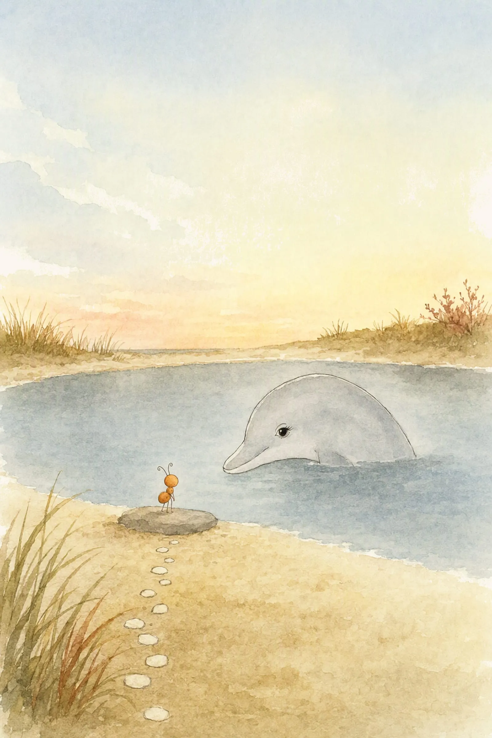 Dawn rises on the far side of the pool at first light and Pip stands on his stone facing her, both of them entirely at ease.
