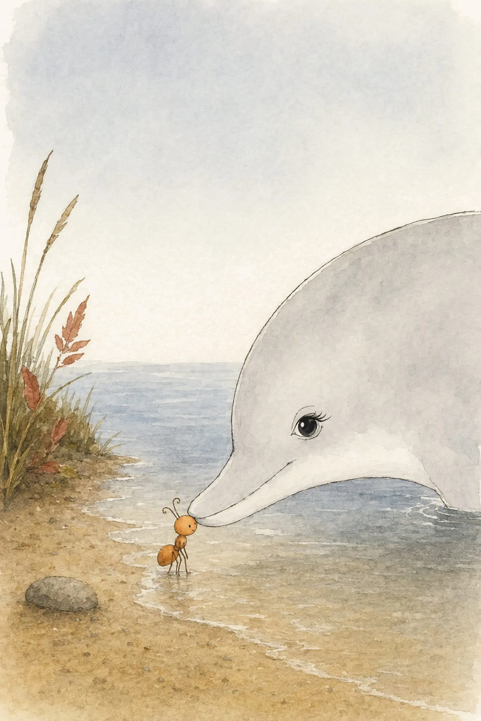 Dawn lowers her snout and touches the top of Pip's head as the water she lifted runs around his feet, tender and perfectly still.