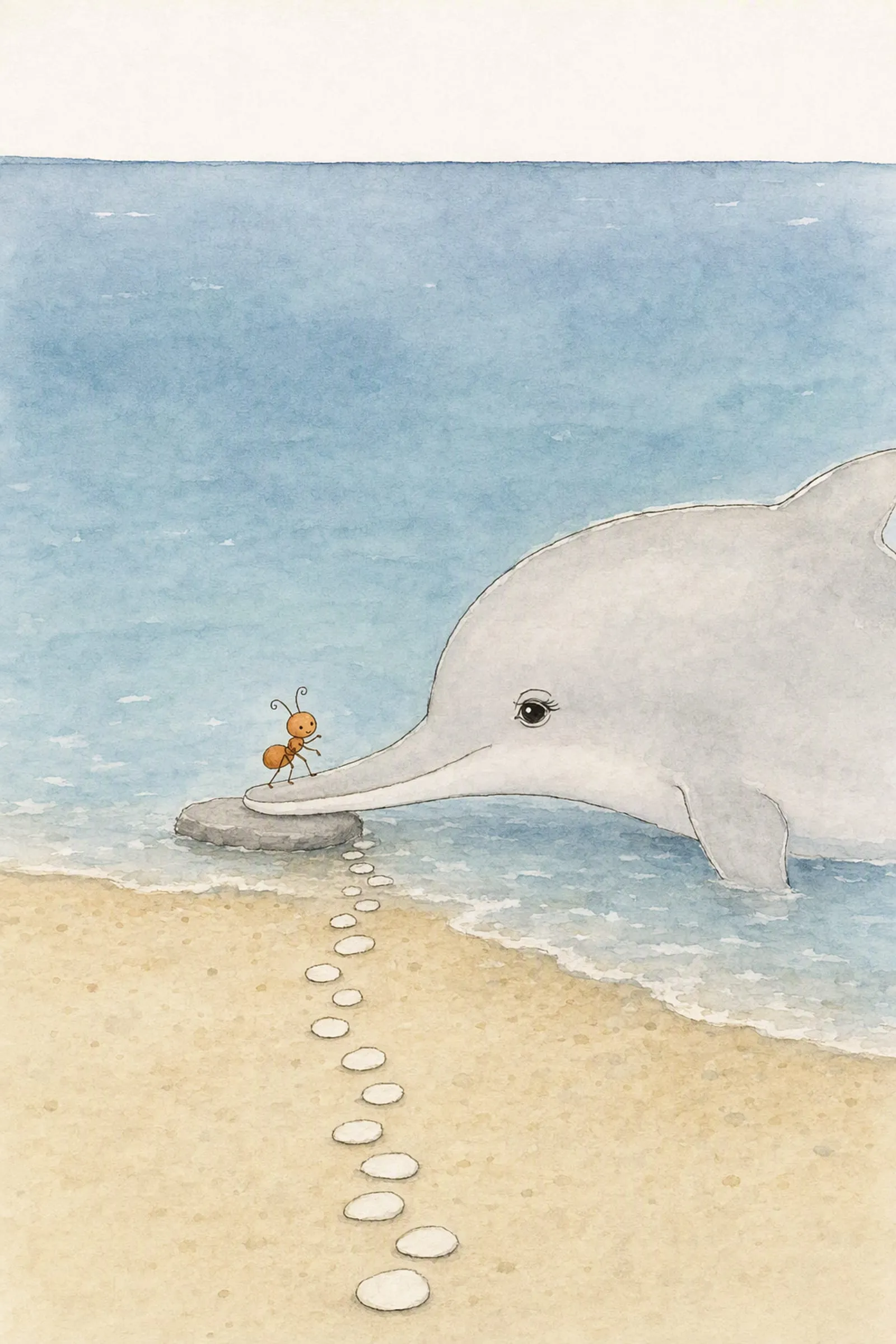 Dawn lays her long snout across the flat grey stone and Pip steps onto the tip of it, a line of white pebbles below them, small and certain.