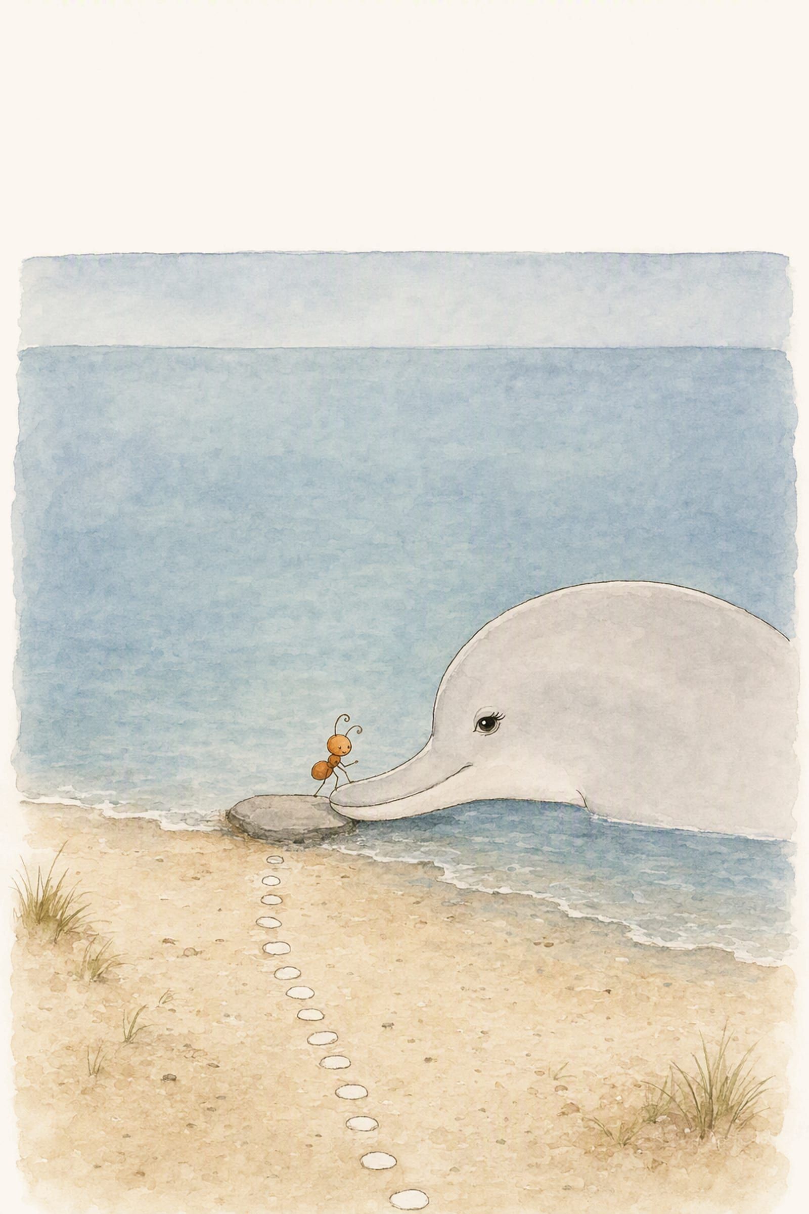 Dawn lays her long snout across the flat grey stone and Pip steps onto the tip of it, a line of white pebbles below them, small and certain.